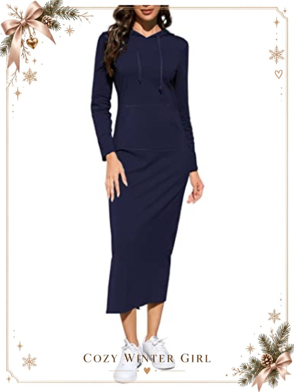 Women's Pullover Hoodie Maxi Dress Long Sleeve Side Slit Kangaroo Pocket